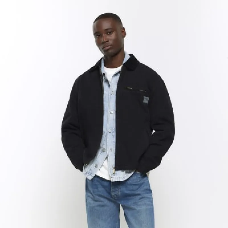 Washed black regular fit workwear jacket sold by River Island