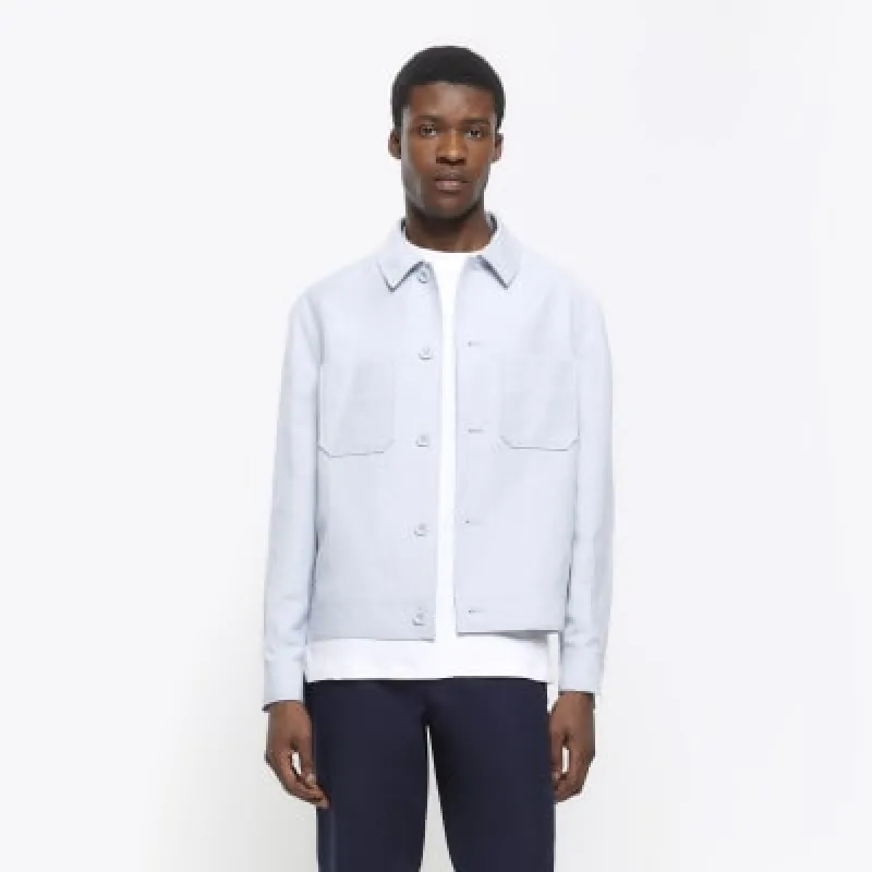 Blue slim fit linen blend Harrington jacket sold by River Island