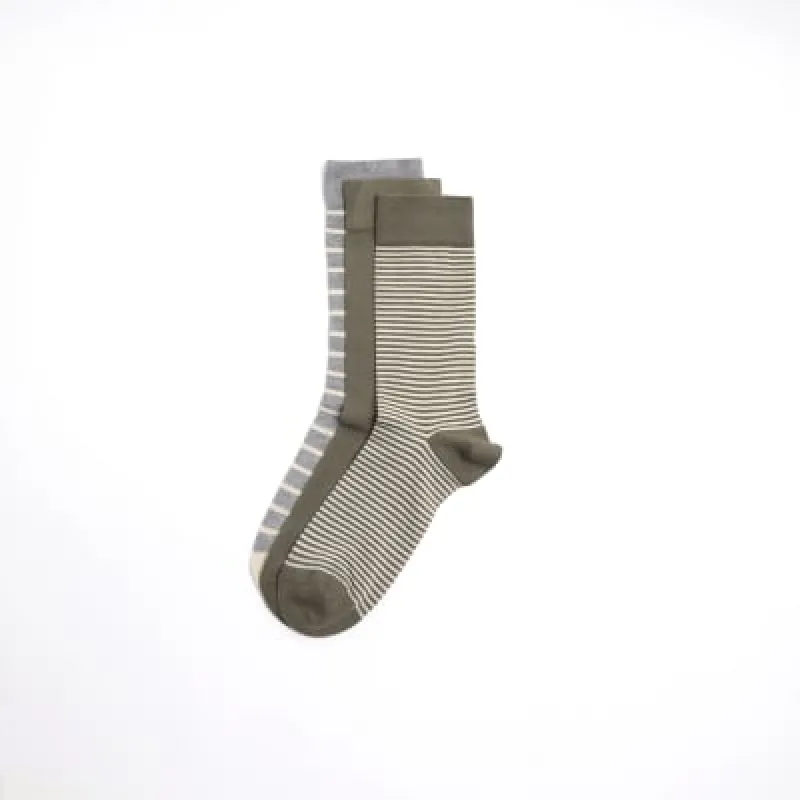 3PK khaki stripe bamboo ankle socks sold by River Island