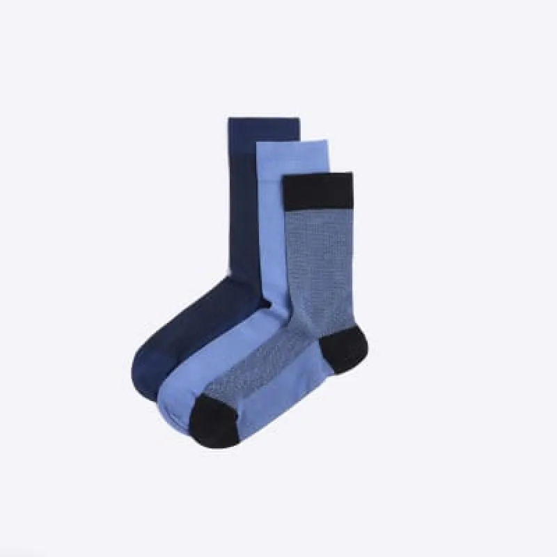 3PK blue geometric bamboo ankle socks sold by River Island