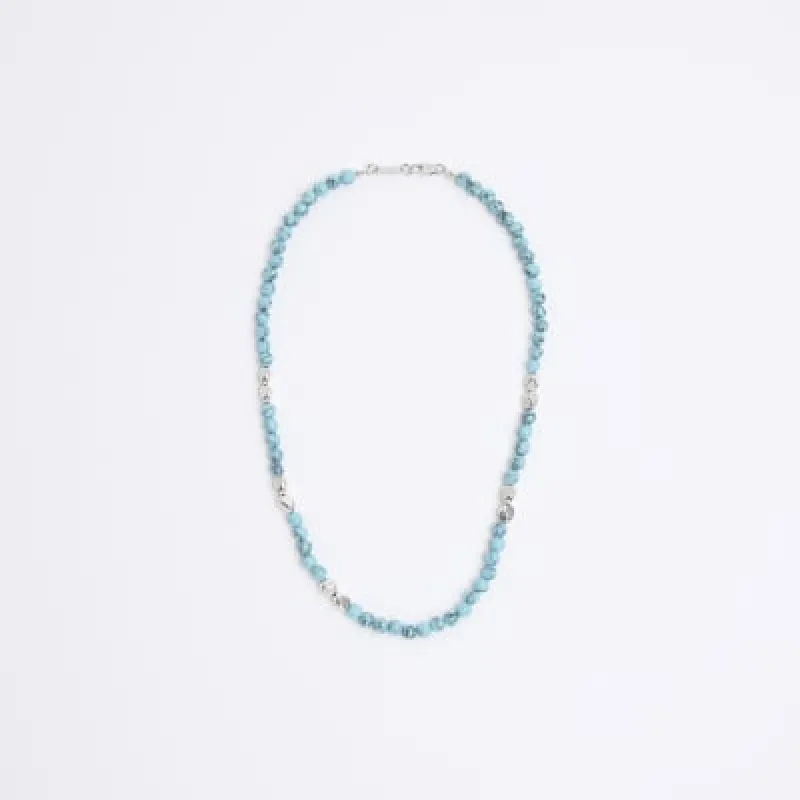 Blue Metal Beaded Necklace sold by River Island