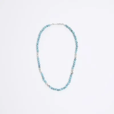 Blue Metal Beaded Necklace sold by River Island