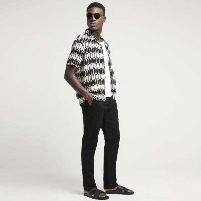 Black regular fit monochrome geometric shirt made by River Island