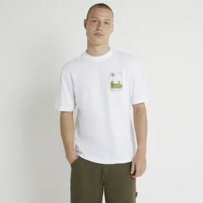 White regular fit palm tree graphic t-shirt sold by River Island