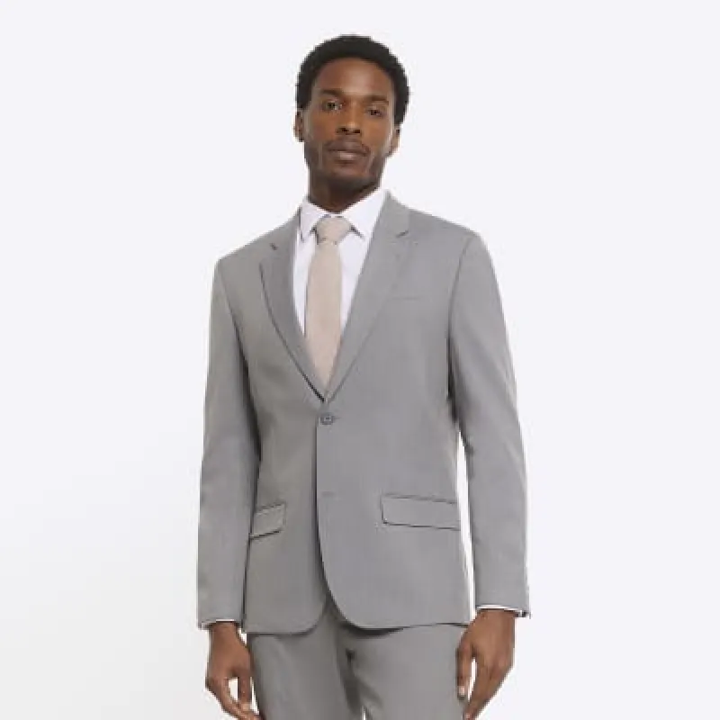 Grey Slim fit Twill Suit Jacket made by River Island