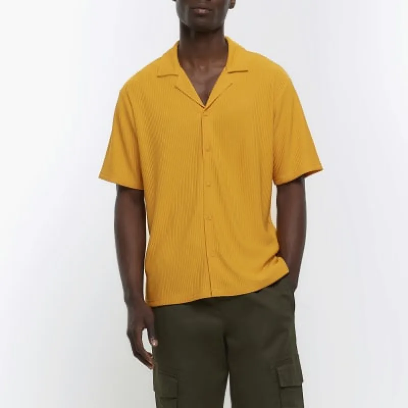 Orange regular fit plisse revere shirt sold by River Island