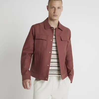 Rust regular fit linen blend jacket sold by River Island