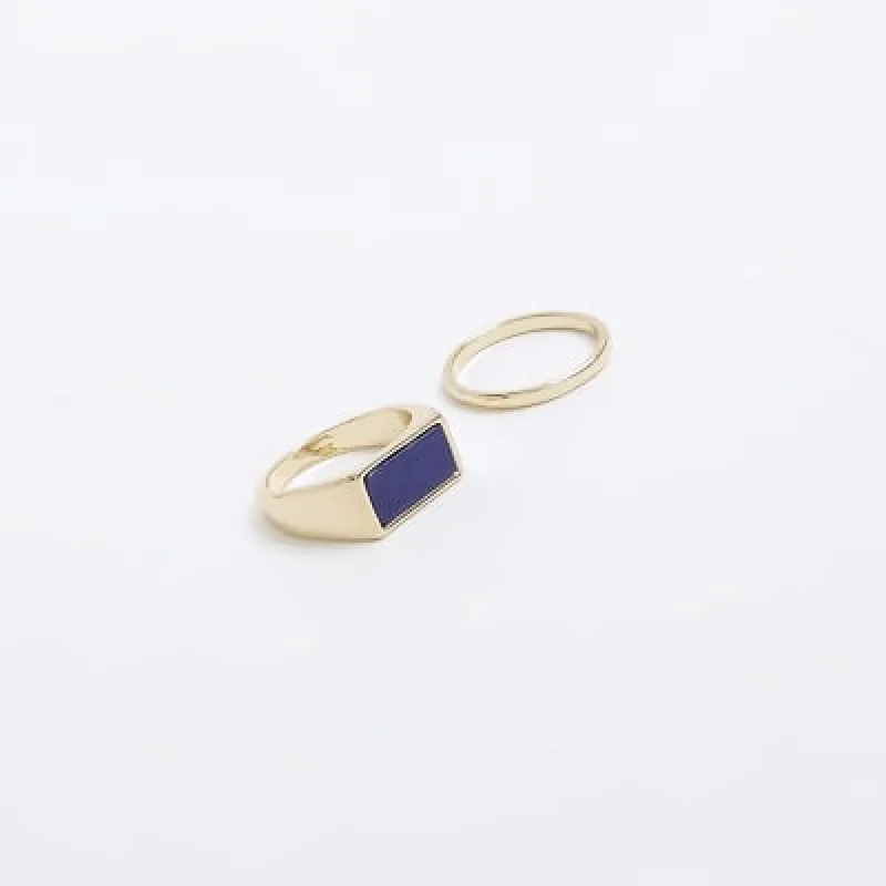 Gold Blue Stone ring 2 pack sold by River Island