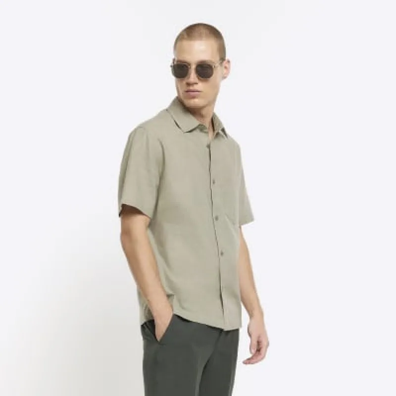 Green Regular Fit Linen blend Shirt sold by River Island