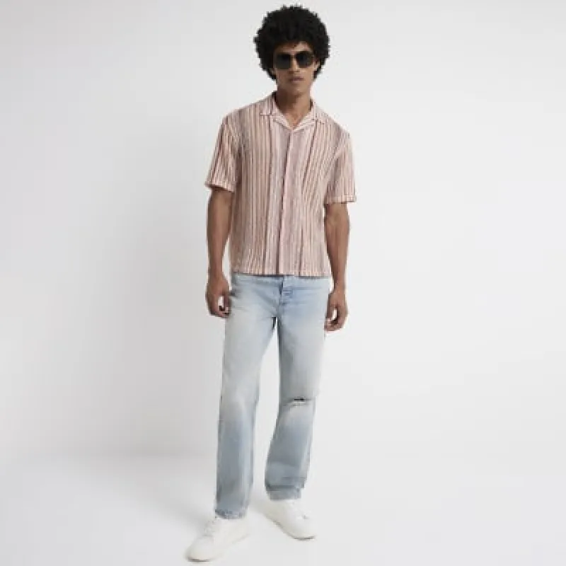 Pink regular fit crochet stripe revere shirt made by River Island