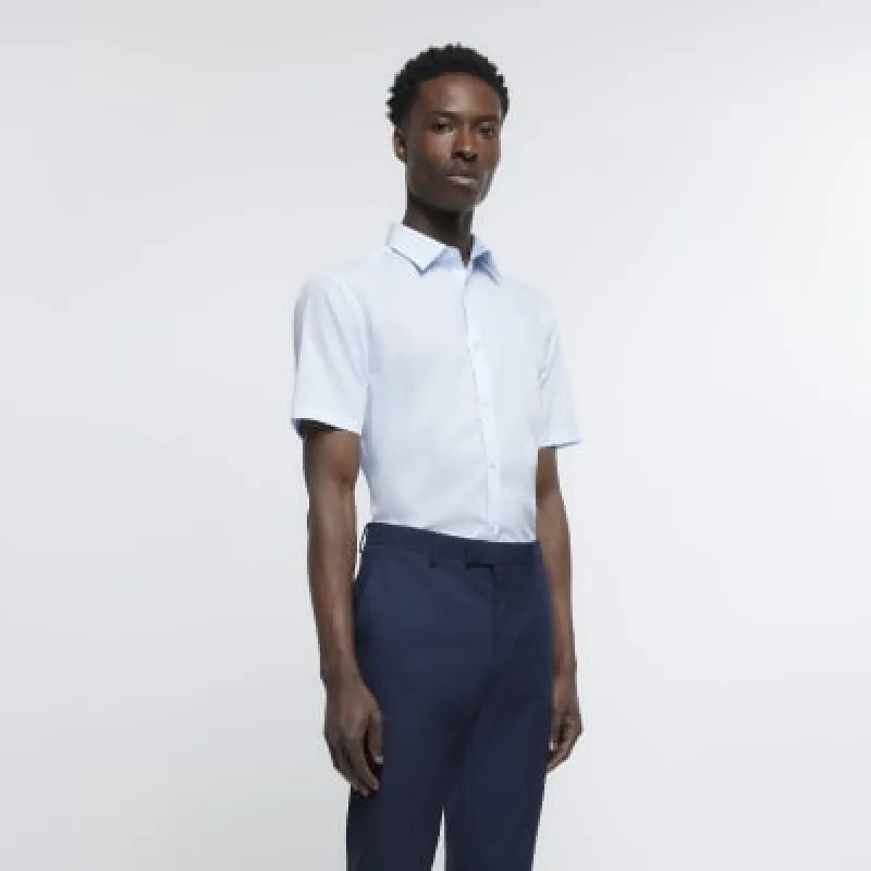 Blue slim fit short sleeve shirt sold by River Island