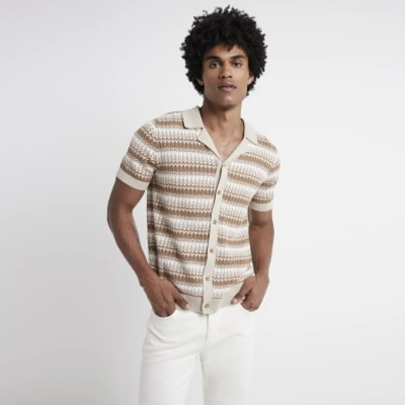 Stone slim fit knit stripe shirt sold by River Island