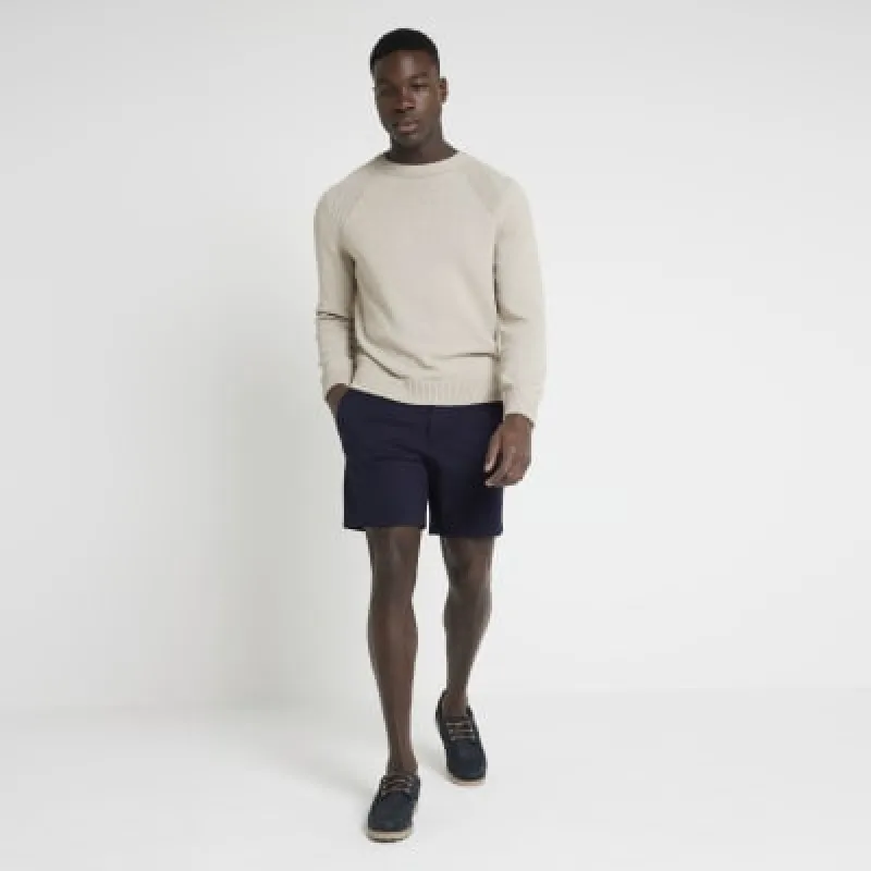 Navy regular fit pull on shorts made by River Island