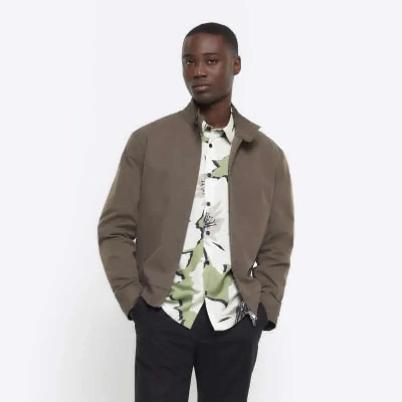 Khaki regular fit funnel harrington jacket sold by River Island