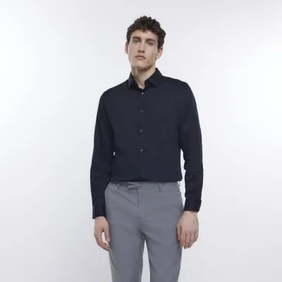 Black slim fit sateen long sleeve shirt sold by River Island