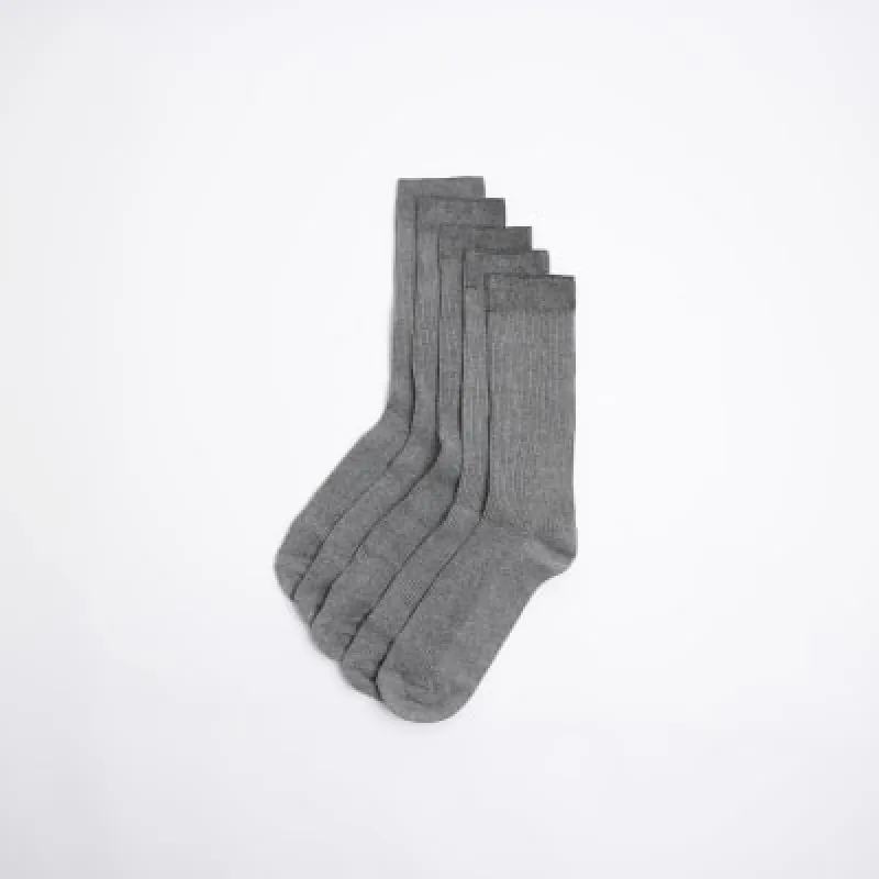 5PK Grey ribbed ankle socks sold by River Island