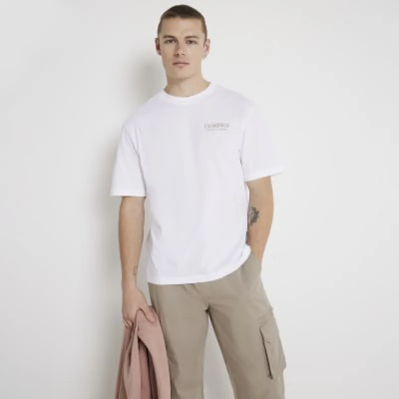 White oversized fit camo graphic t-shirt sold by River Island