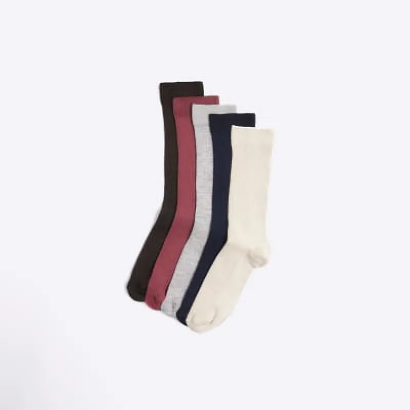 5PK pink ribbed ankle socks sold by River Island