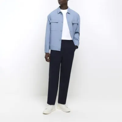 Navy tapered fit flannel smart trousers sold by River Island