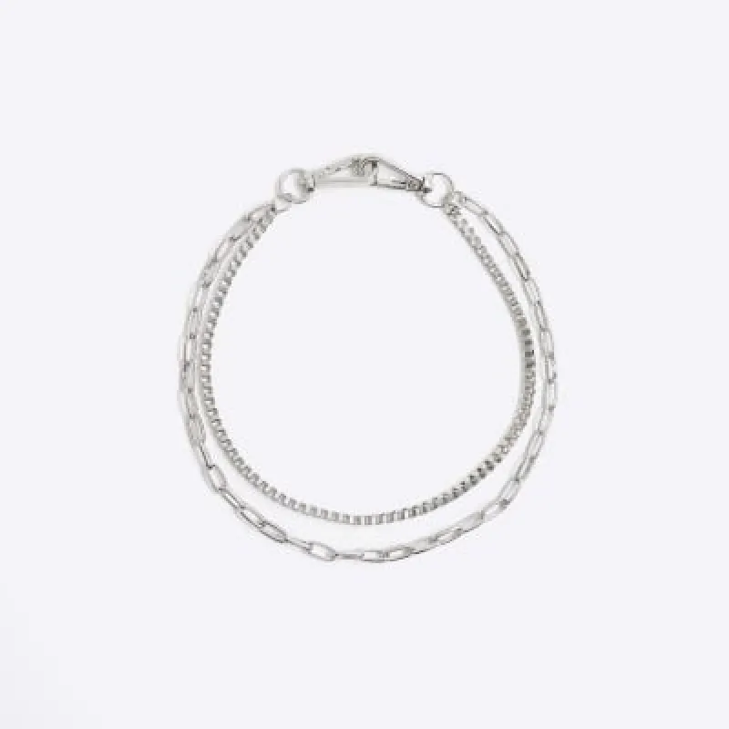 Silver colour multirow wallet chain sold by River Island
