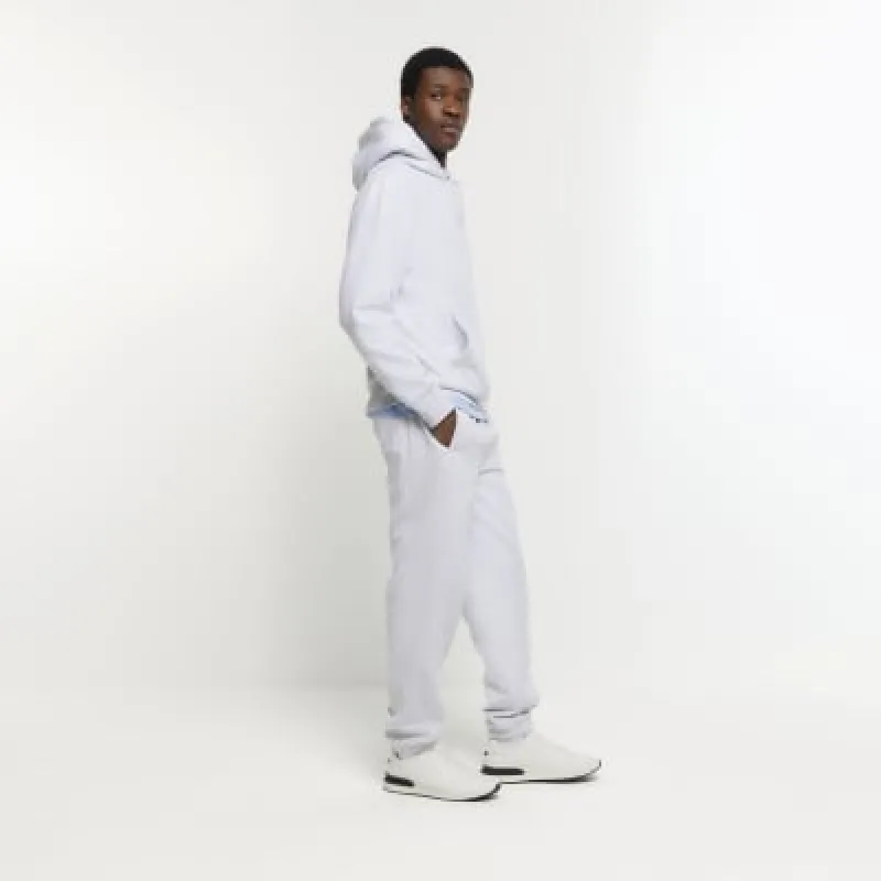 Grey regular fit rib panel joggers sold by River Island