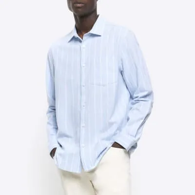 Blue regular fit striped linen blend shirt sold by River Island