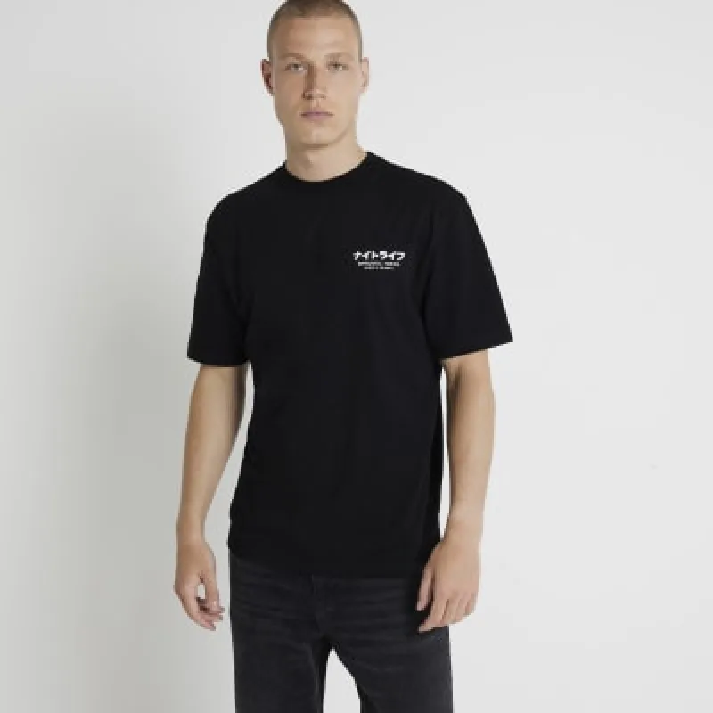 Black regular fit Japanese graphic t-shirt sold by River Island