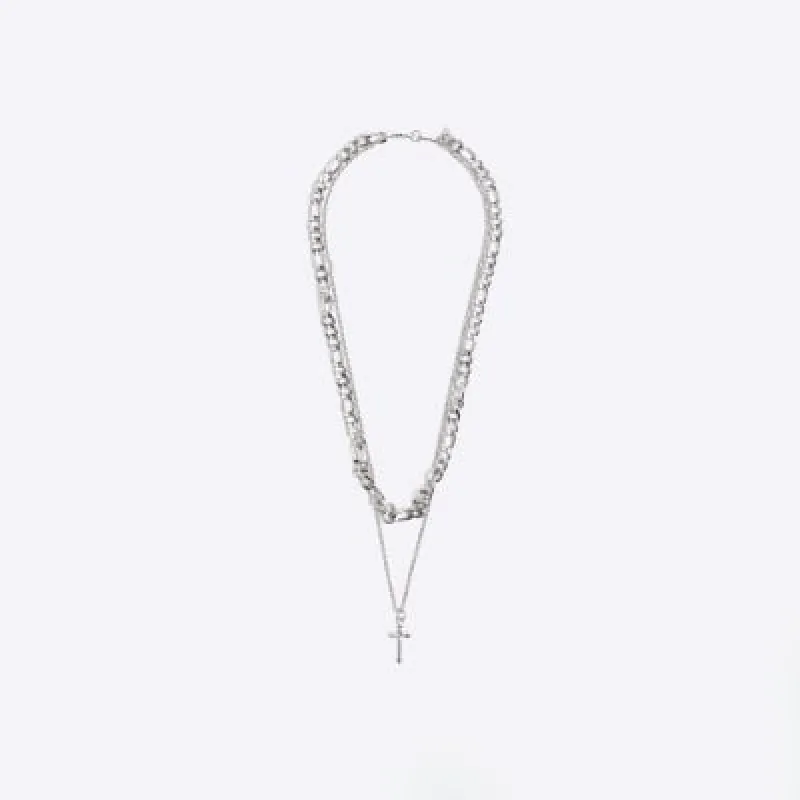 Silver colour multirow cross necklace sold by River Island
