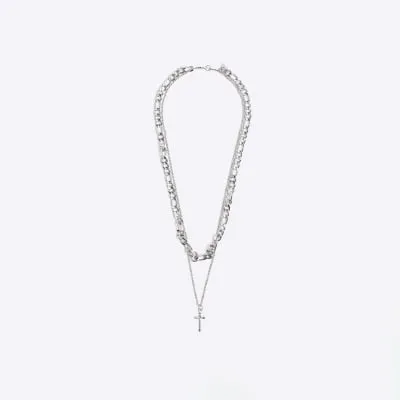 Silver colour multirow cross necklace sold by River Island