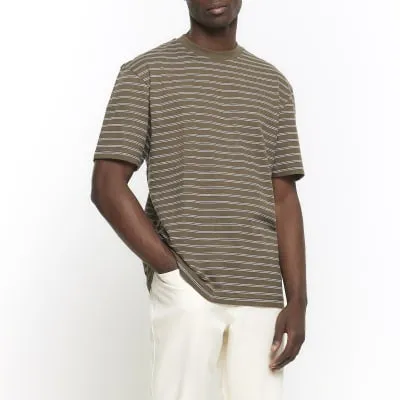 Khaki regular fit RI Studio stripe t-shirt sold by River Island