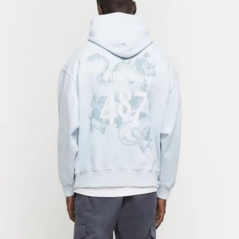 Blue regular fit snake graphic hoodie sold by River Island