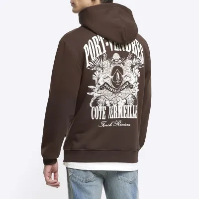 Brown regular fit graphic hoodie sold by River Island