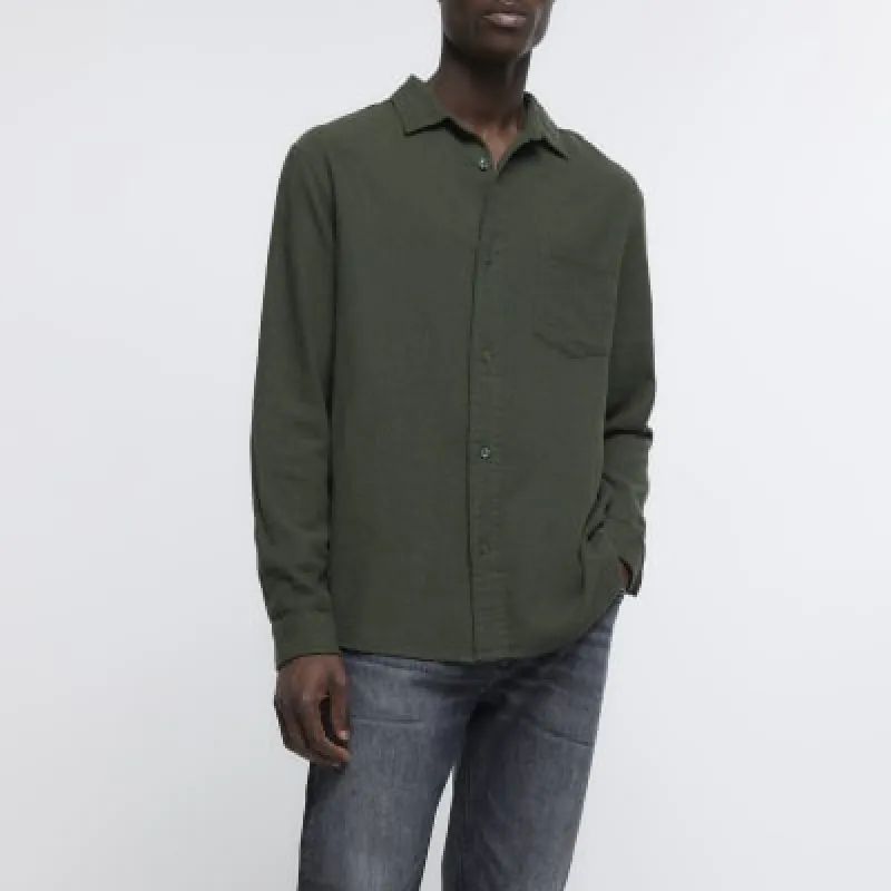 Khaki regular fit linen blend shirt sold by River Island