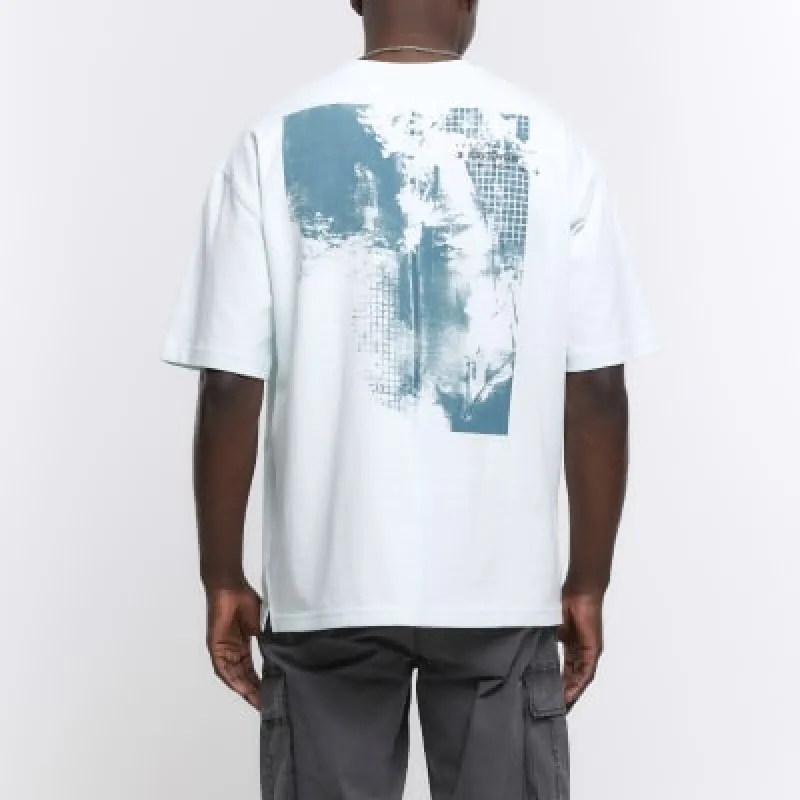 Blue oversized fit utility graphic t-shirt sold by River Island