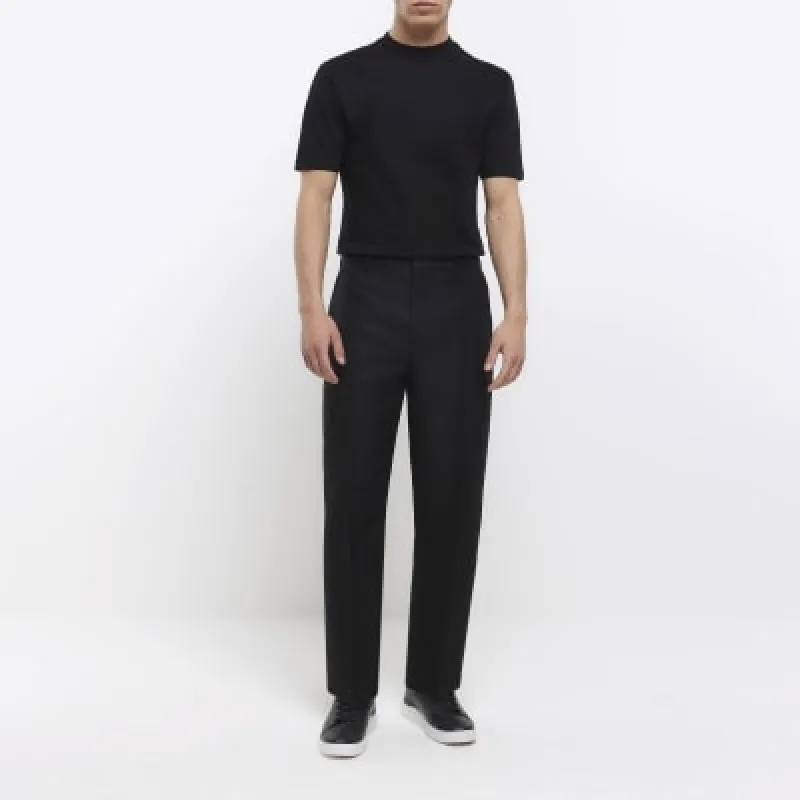 Black tapered fit textured trousers sold by River Island
