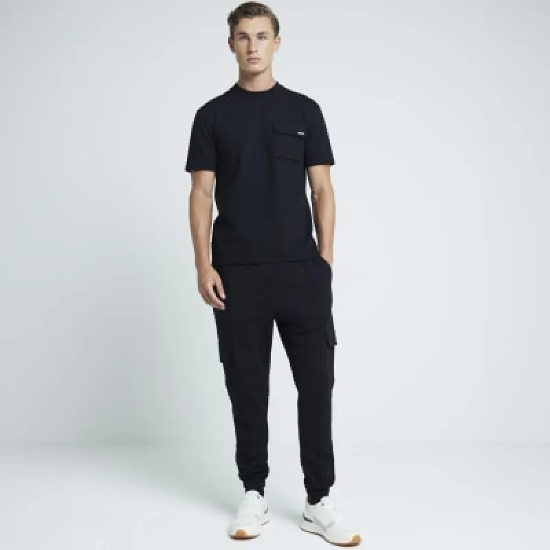 Black slim fit textured pocket t-shirt sold by River Island