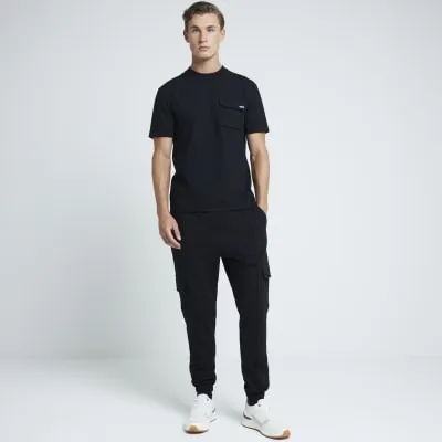 Black slim fit textured pocket t-shirt sold by River Island