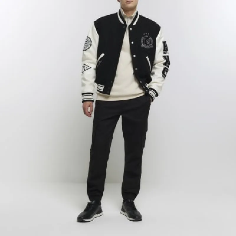 Black regular fit cargo joggers sold by River Island