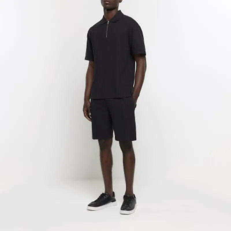 Black regular fit textured smart shorts sold by River Island