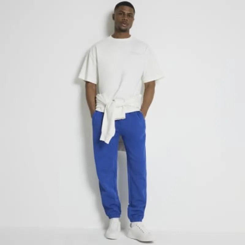 Blue Regular Fit Loopback Joggers sold by River Island
