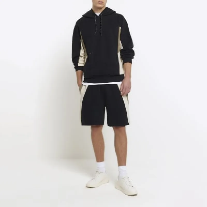 Black regular fit colour block shorts made by River Island