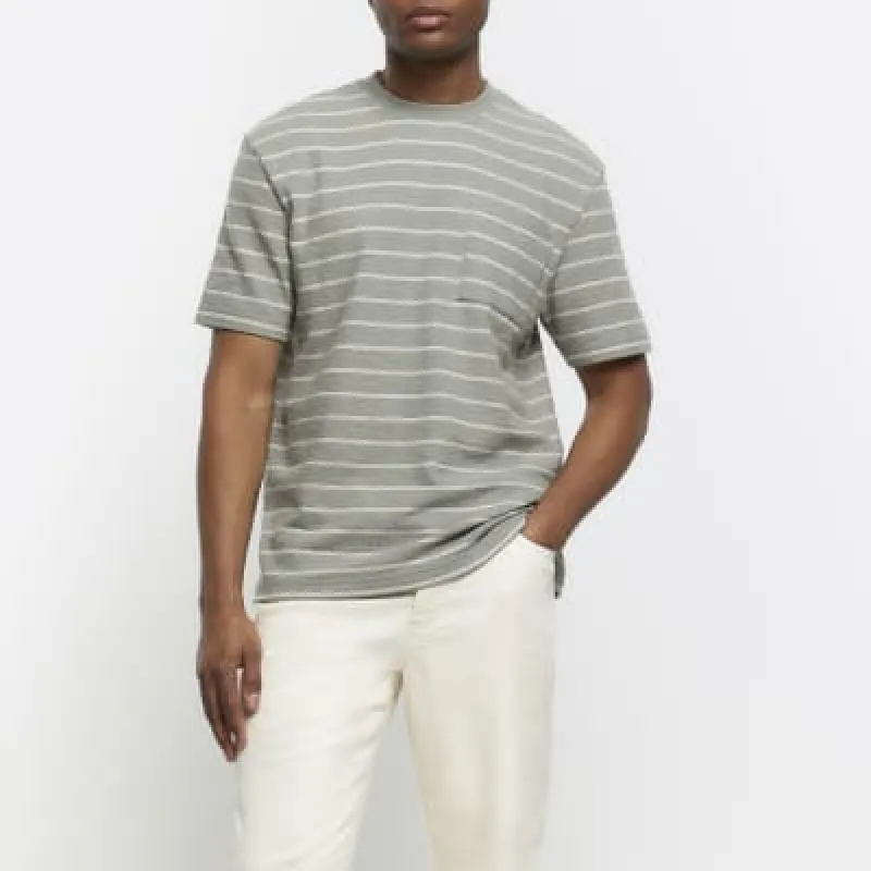 Green regular fit striped t-shirt sold by River Island