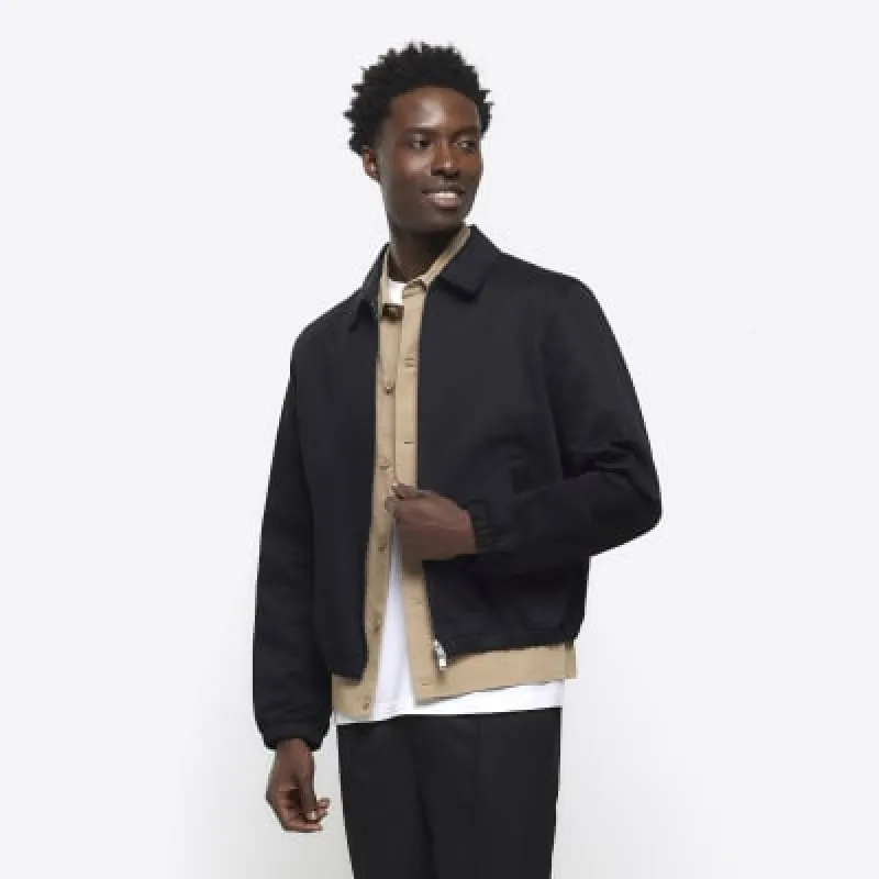 Black regular fit smart Harrington jacket sold by River Island