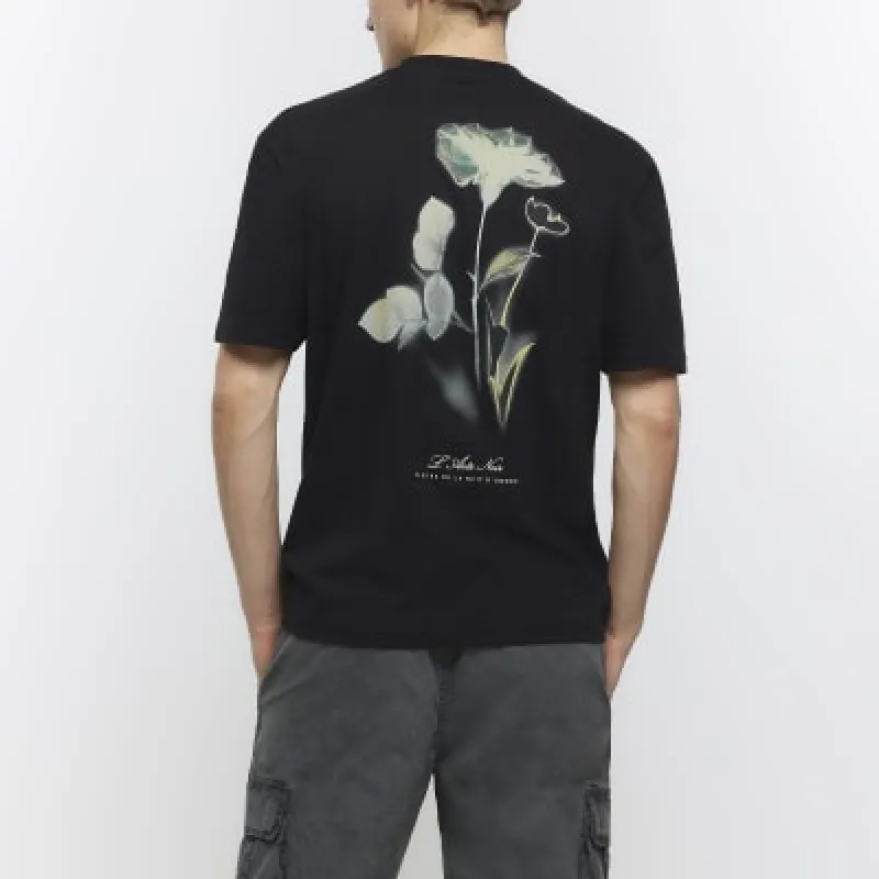 Black regular fit floral graphic t-shirt sold by River Island