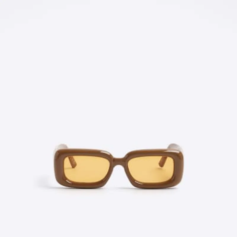 Orange bubble frame rectangular sunglasses made by River Island