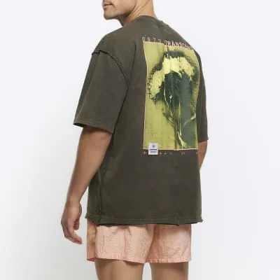 Green regular fit graphic floral t-shirt sold by River Island