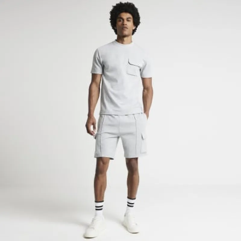 Grey slim fit chest pocket t-shirt made by River Island