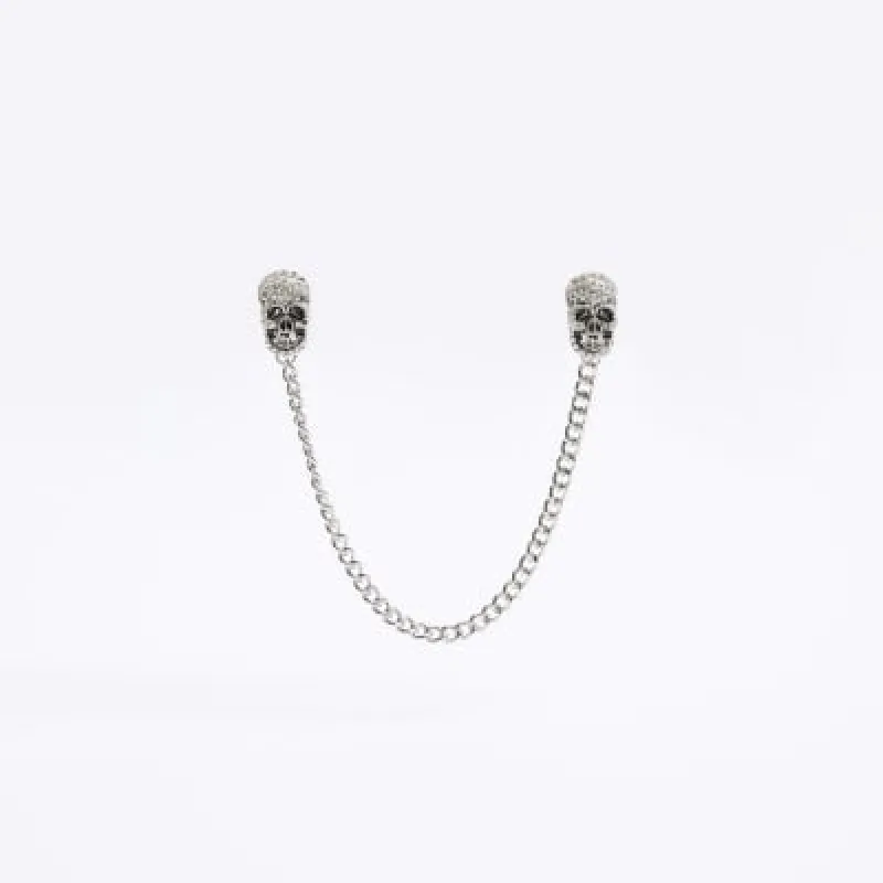 Silver Colour Rhinestone Skull Collar Tips sold by River Island