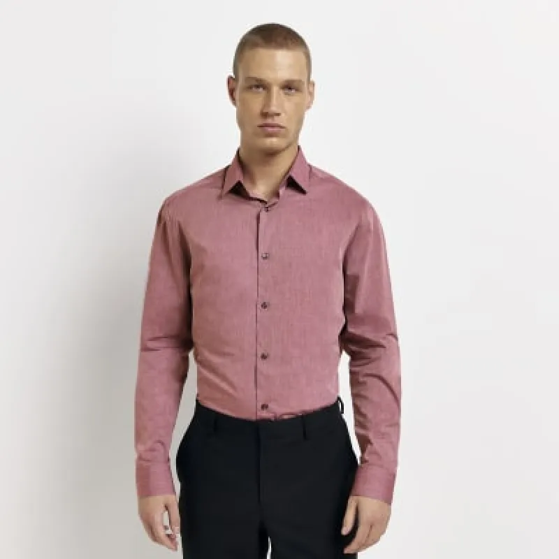 Dark pink slim fit long sleeve shirt sold by River Island