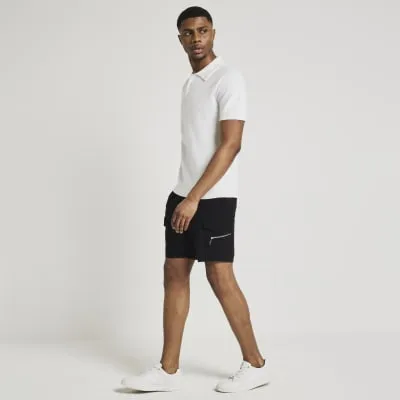Black slim fit cargo shorts sold by River Island